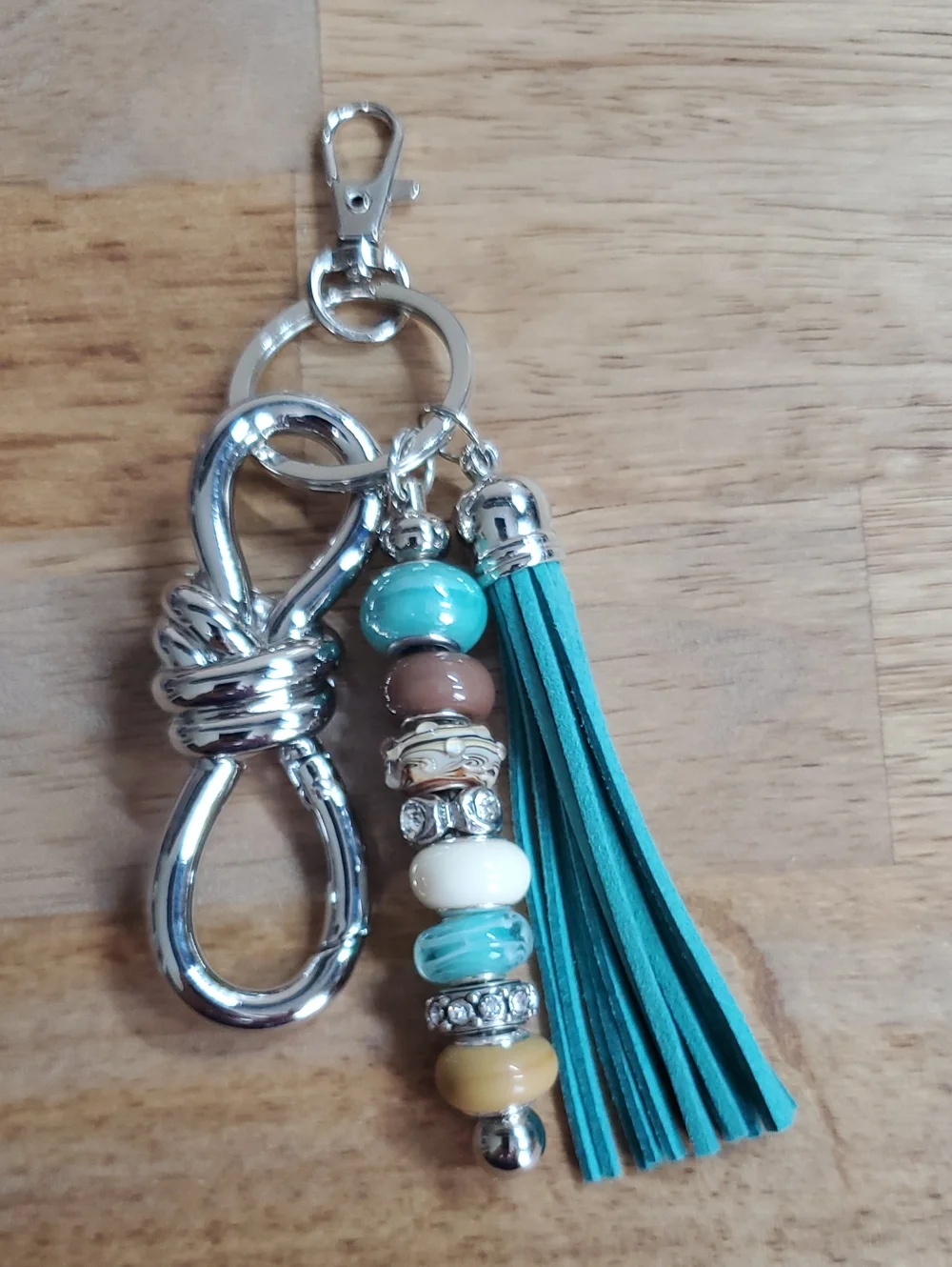 Beaded Tassel Keychain Charm - Green & Mixed Beads